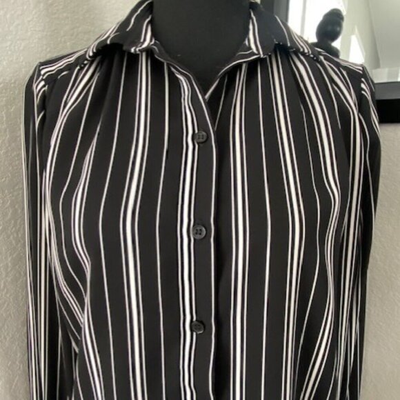 H&M Classic Black White Striped Button Down Shirt Blouse Sz 4 - Picture 5 of 12